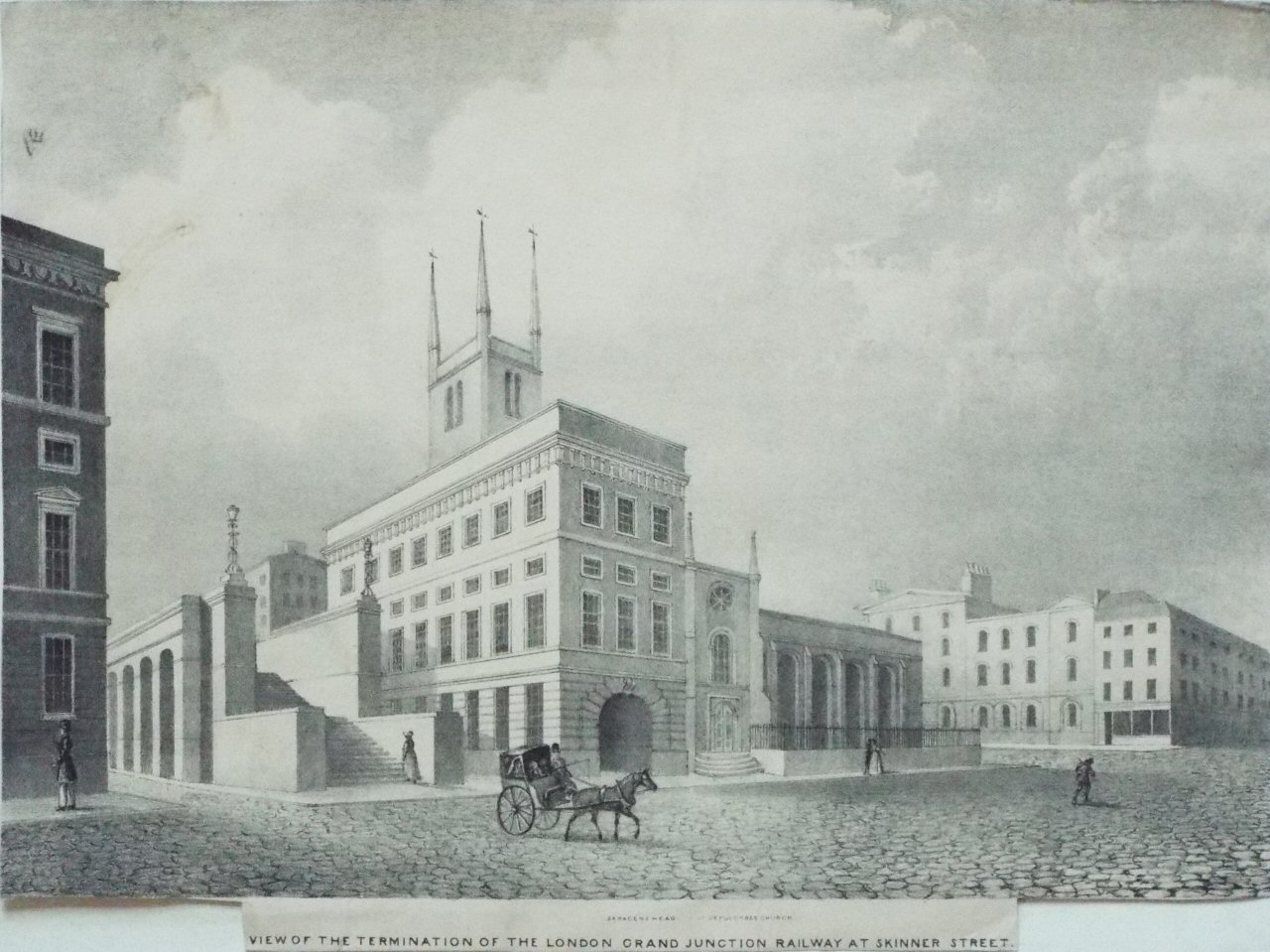Lithograph - View of the Termination of the London Grand Junction Railway at Skinner Street.